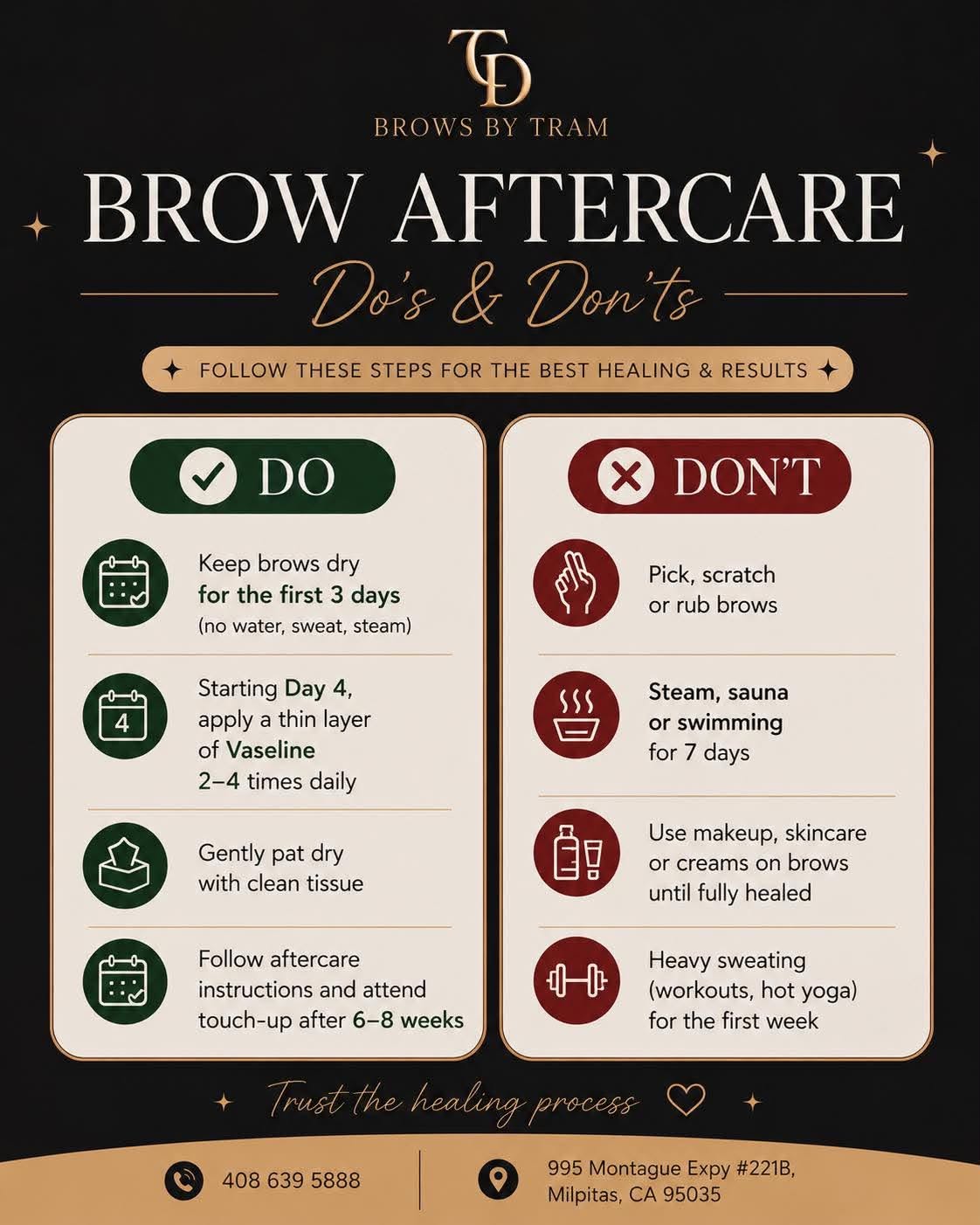 Brow Aftercare Do's and Don'ts - comprehensive guide for healing and caring for permanent makeup brows with step-by-step instructions